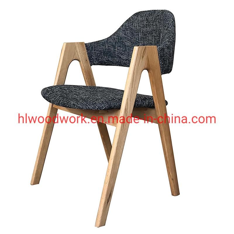 Dining Room Furniture Oak Wood Tai Chair Oak Wood Frame Natural Color Grey Fabric Cushion and Back Dining Chair Coffee Shop Chair