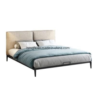 Modern Hotel Furniture Bedroom Wood Iron Frame Fabric Soft Bed