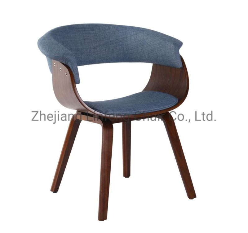 Nordic Navy Blue Fabric Cheap Swivel Bent Plywood Dining Chair