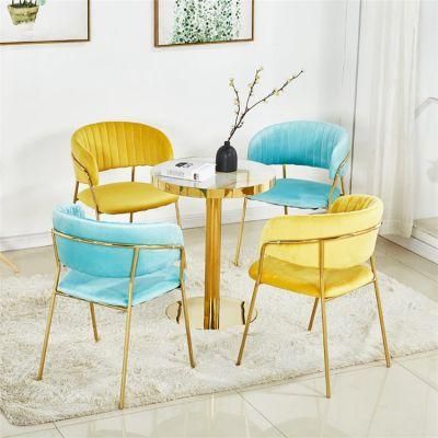 New Nordic Design Home Furniture Dining Room Furniture Velvet Fabric Luxury Modern Dining Chair with Golden Chrome Legs