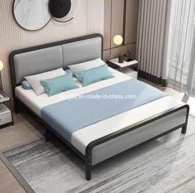 Modern Bedroom Furniture Hotel Leather Fabric Upholstered Steel King Bed