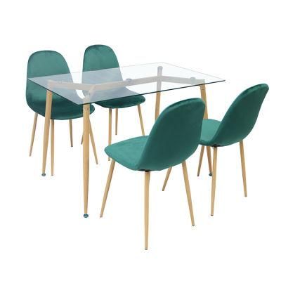 Wholesale Dining Room Furniture Green Fabric Dining Chair Iron Legs Simple Design Chair