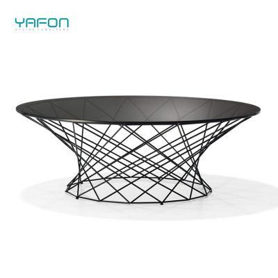 Mirrored Coffee Table Tempered Glass with Metal Leg Small Side Coffee Table for Office Building