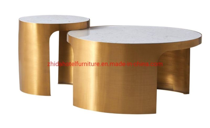 Hotel Lobby Reception Marble Top Stainless Steel Coffee Table