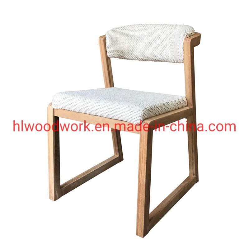 Dining Chair H Style Oak Wood Frame White Fabric Cushion