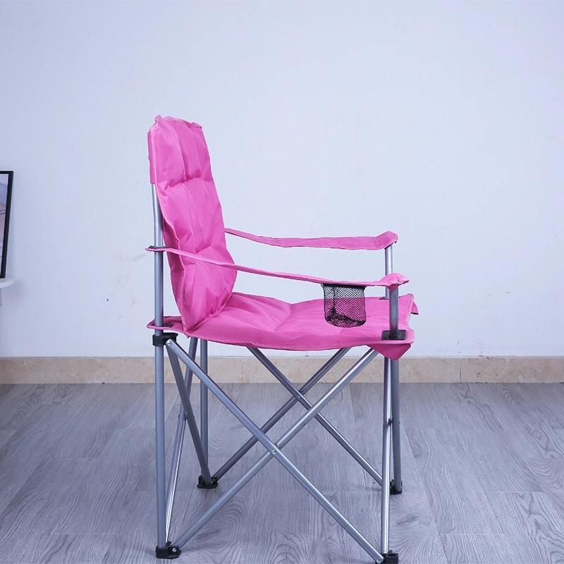 Pink Steel Folding Camping Chair with Armrest