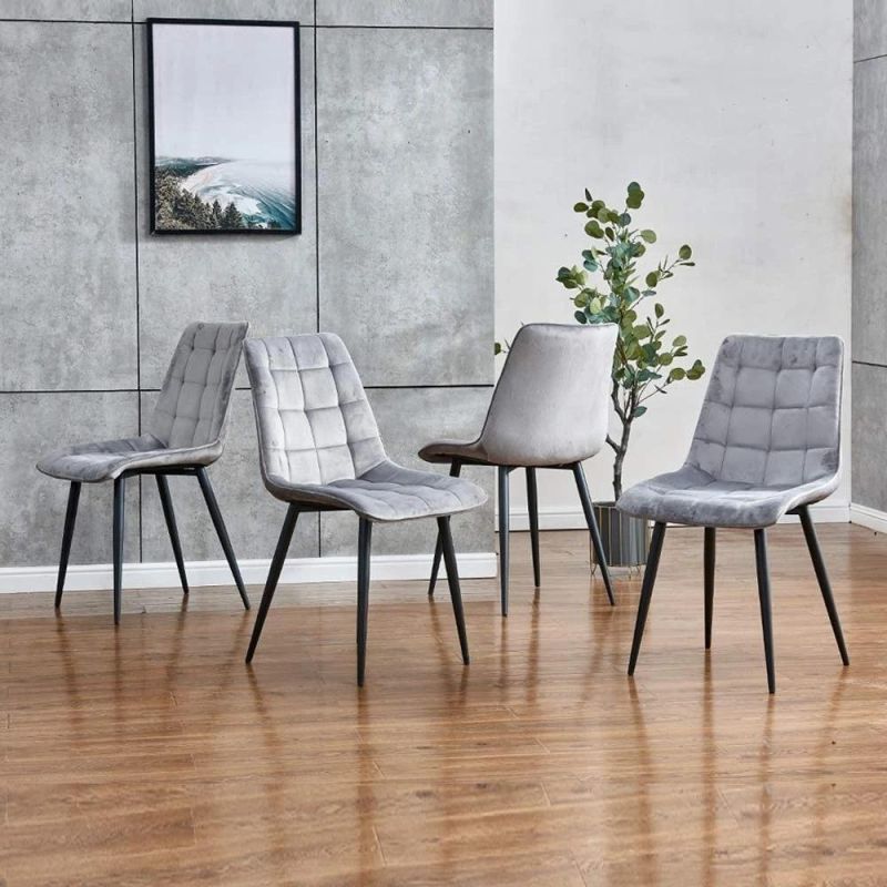 Modern Dining Chairs with High Backrest Black Metal Legs