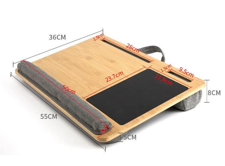 Portable Bamboo Laptop Stand Wooden Lap Tray Bed Sofa Desk with Soft Pillow Cushion Computer Desk with Phone Slot