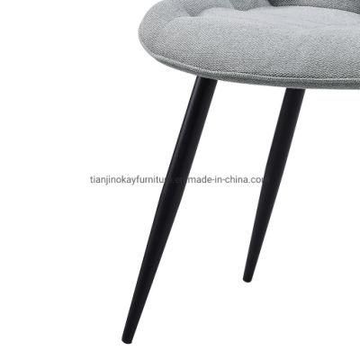 Modern Black Metal Leg Grey Fabric Cushion Kitchen Room Home Furniture Dining Chair for Living Room