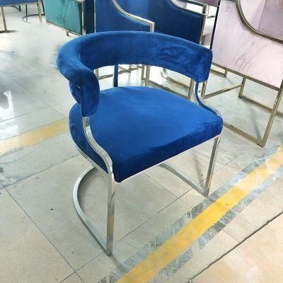 Modern Arm Fabric Velvet Dining Chairs with Metal Legs