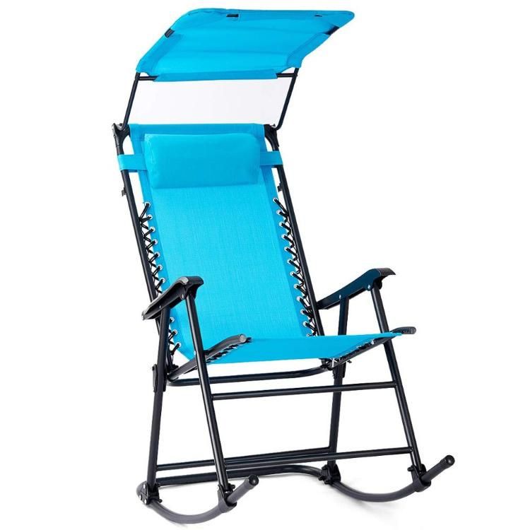 Beach Folding Recliner Zero Gravity Lounge Chair with Canopy and Cup Holder