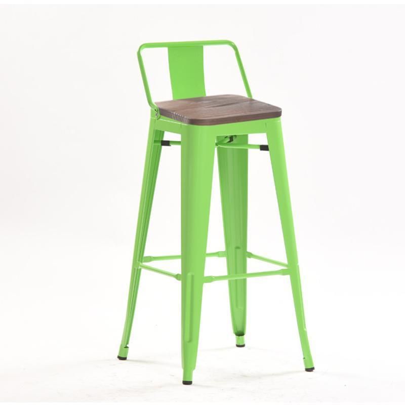 Modern Loft Metal Bar Stools Home Kitchen High Wood Seat Metal Frame Tolix Bar Stool with Footrest