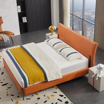 2022 New Style Real Leather Bedroom Furniture King Bed